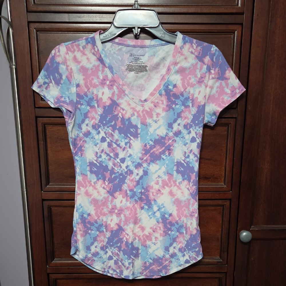 No Boundaries Tie-Dye V-Neck Short Sleeve Top - Pink, Blue, Purple